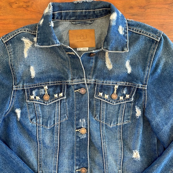 BBJ Total Destruction Oversized Denim Dark Wash Distressed Jean Jacket - Picture 5 of 9